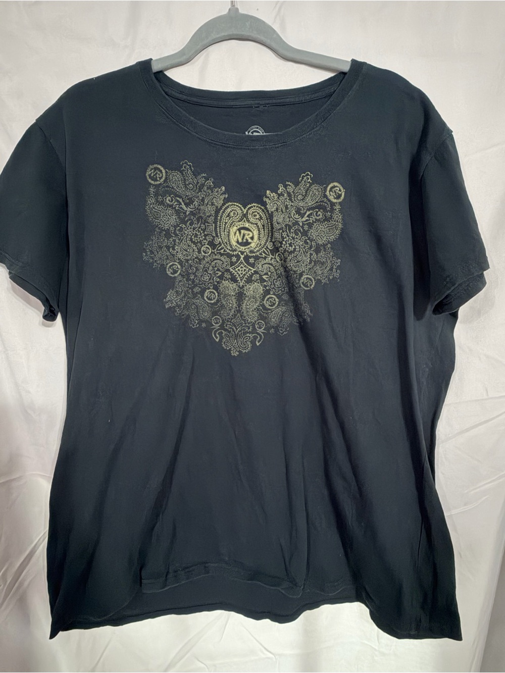 Men's Black Short Sleeve Tee with Ornate Gold Crest